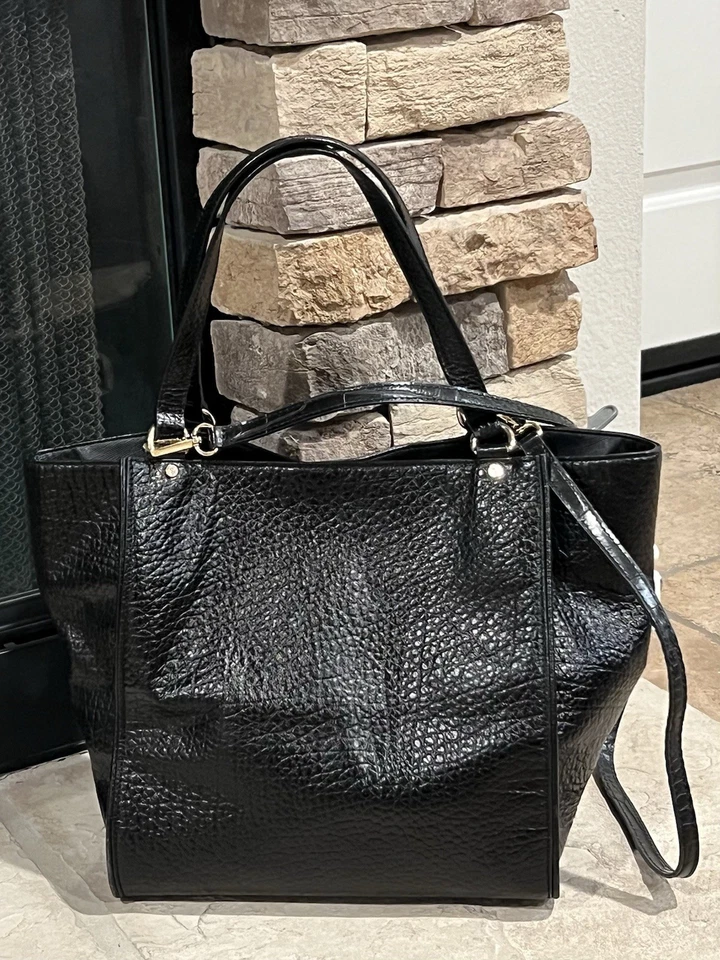 Bolso de Mano de Hombro de Cuero Negro DKNY Guijarro/Cocodrilo Repujado Cierre Giratorio Cartera Foto 4 de 4