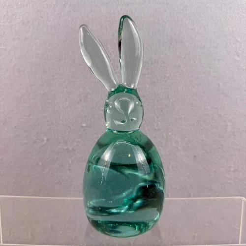 New ListingVTG Blenko 711B Glass Bunny Rabbit Antique Green John Nickerson GLOWS