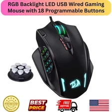 Redrago M908 RGB Backlight LED USB Wired Gaming Mouse 18 Programmable Buttons