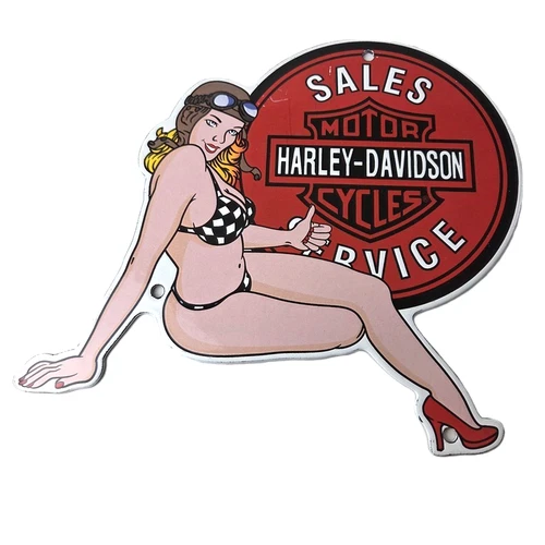 Vintage Harley Davidson Motorcycles Sign - Porcelain Gas Pump Sales Service Sign