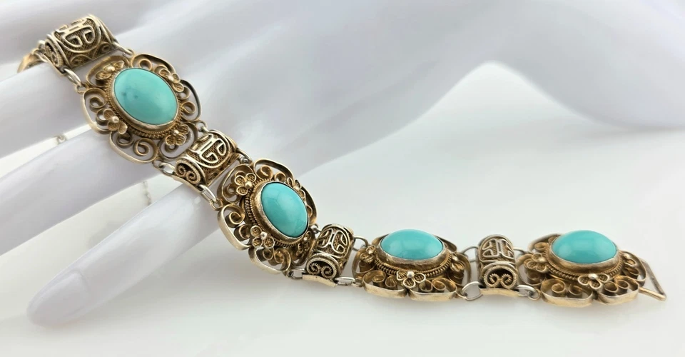 China Vintage Armband mit Türkis Silber vergoldet 39,4 g - Bild 4 von 4