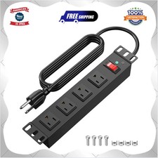 10 Inch Rack PDU 4 Outlet 1U Power Strip Surge Protection 15A 6ft Cord