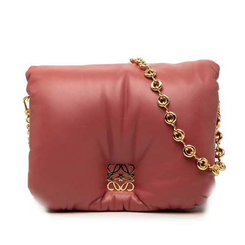 LOEWE Anagram Goya Puffer Chain Shoulder Bag Pink Leather Used