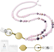 Beaded Lanyards for ID Badges and Keys,Natural Stone Teacher Lanyard for Women,R