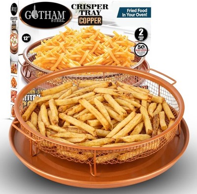 2 Piece Copper Air Fryer Tray, Non Stick Air Fry Crisper Baskets for Air Fryers