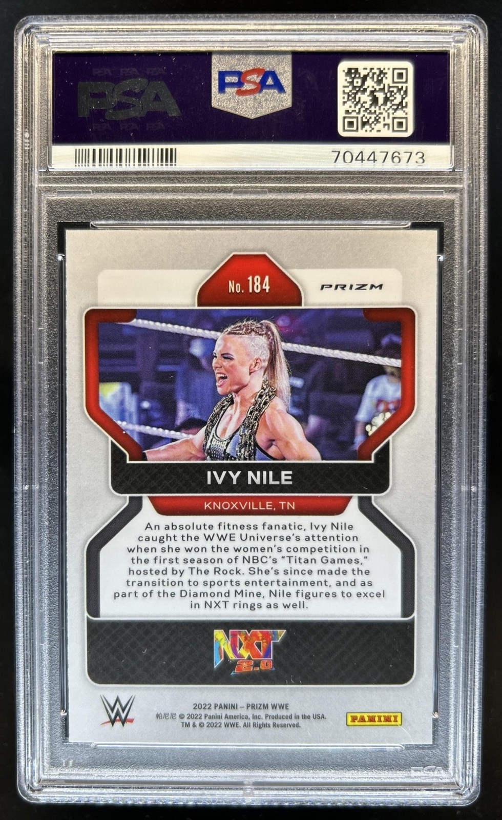 2022 Panini Prizm WWE Ivy Nile RC SP White Sparkle Rookie #184 PSA 9 view 2
