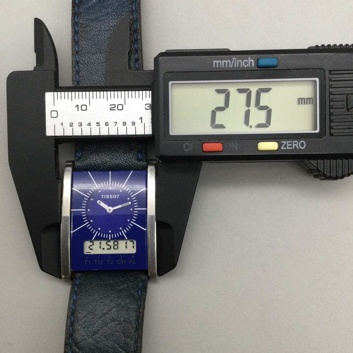 Tissot Two Timer Tank Watch Mens 28mm Analog Digital Blue