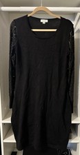 Calvin Klein Black Lace Sleeve Knit Dress Women’s Medium Zip Cuffs