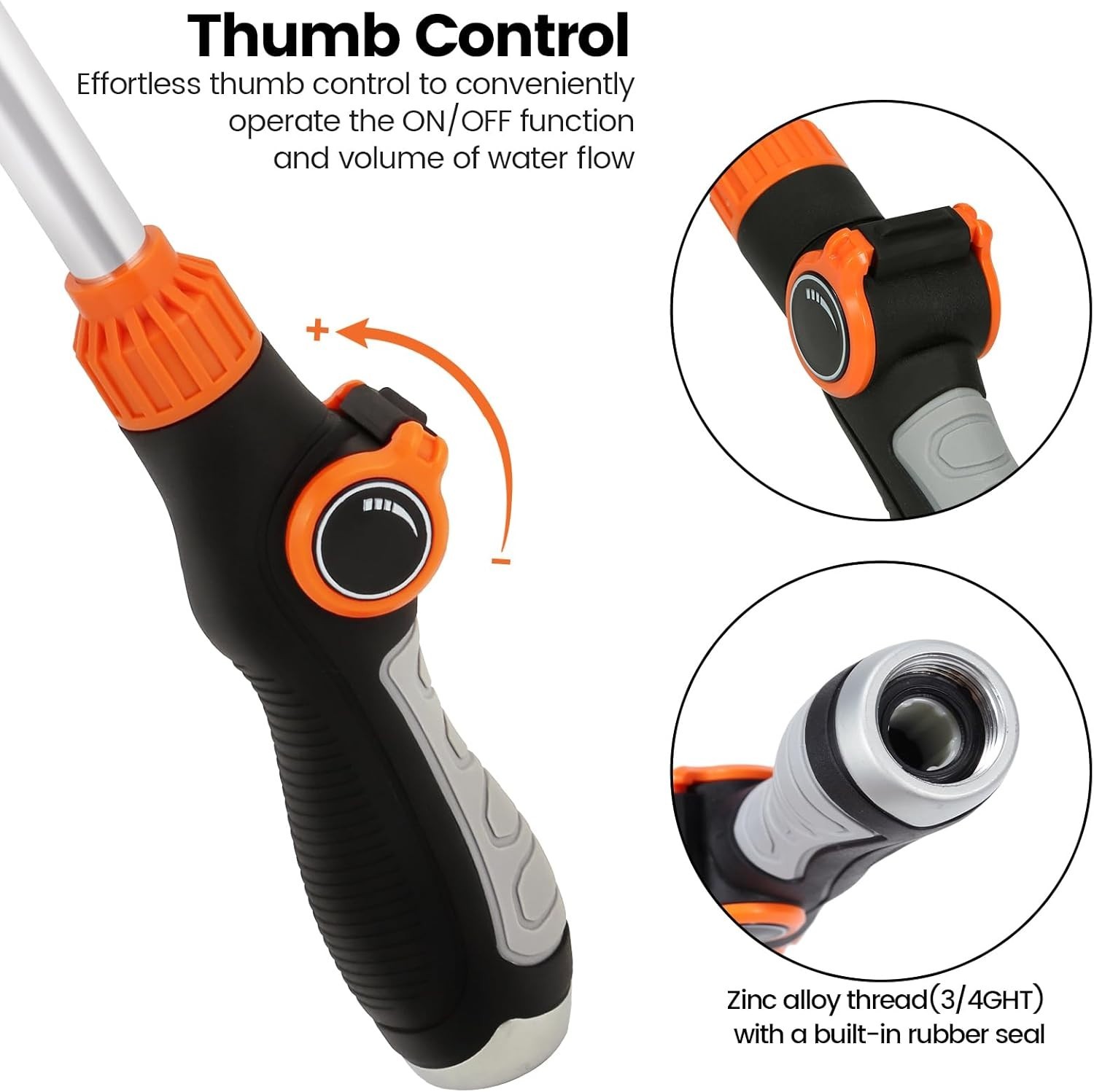 Ergonomic Watering Wand with 8 Spray Patterns - 17.5 Inch Garden Hose Nozzle