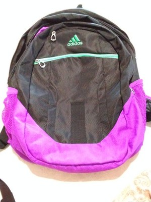 ADDIAS Black & Purple Green Embroidered Logo Backpack Bookbag RN 90288 Pockets 