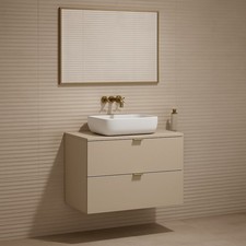 Beige Bathroom Vanity Unit 600mm Floating Countertop Drawers White Sink Dalia