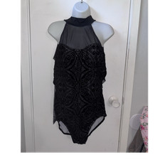 Weissman Black Geometric Print Dance Leotard with Mesh Back MA