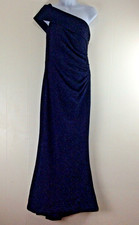 Eliza J Evening Gown One Shoulder Long Dress Navy Metallic Formal Mermaid Sz 10