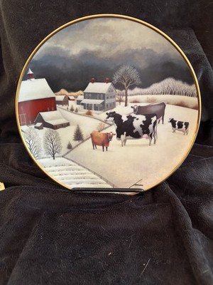 Cows in Winter artist Lowell Herrero Franklin Mint Art Plate American Folk Lmt E