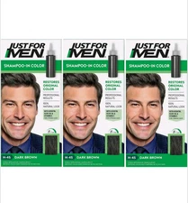 Just For Men H-45 DARK BROWN Hair color Shampoo In ( 3 pack ) green