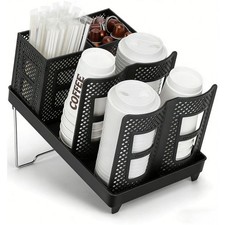 6 Slots Coffee Cup and Lid Storage Holder with Straw Organizer, Disposable Co...