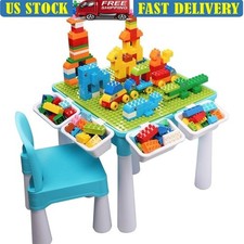 5 in 1 Build  Play Table Set W/ Chair Storage Boxes  128 Building Blocks New