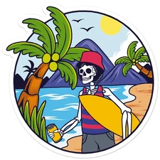 Surfer Skeleton Beach - Vinyl Decal Sticker - Car Window Laptop - ebn7862