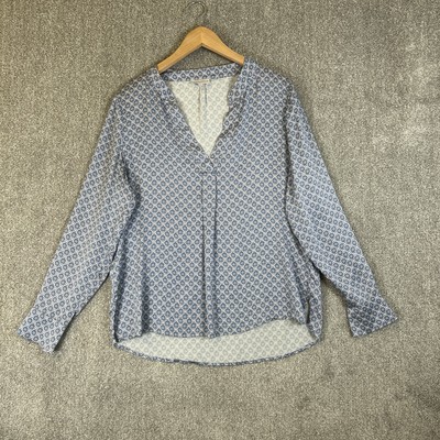 Dea Kudibal Bluse Damen groß blau Blumen Seide Top Tunika Satin Plissee