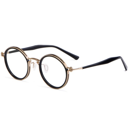 Hand Made Round Retro Eyeglass Frames Luxury Acetate+Pure Titanium Glasses - Picture 25 of 32