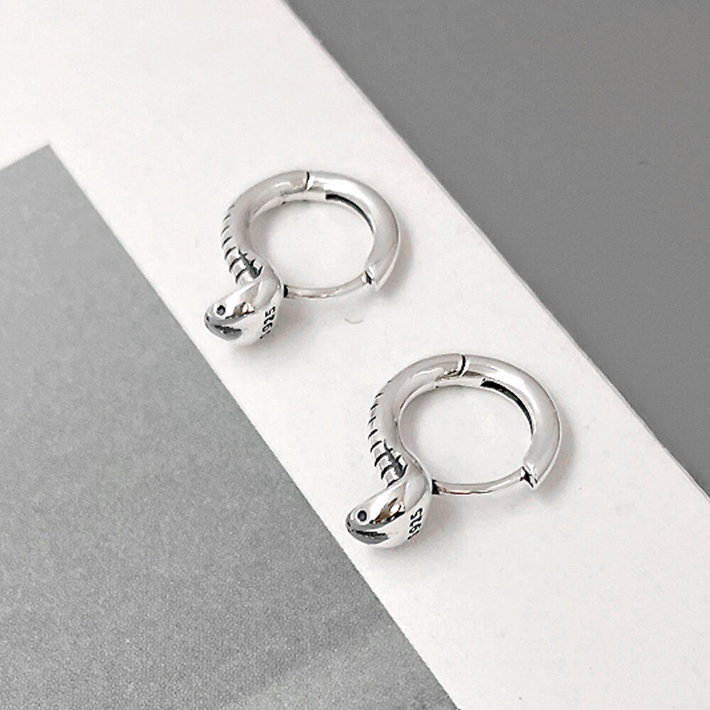 Mens Women 925 Sterling Silver Biker Snake Huggie Hoop