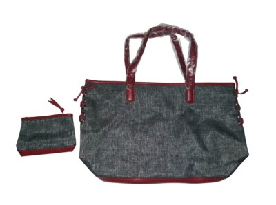 Lancome Shoulder Tote Bag With Coin Makeup Purse 2 Pc Set