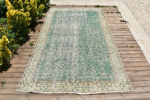 Turkish Oushak Rug 144x253cm Vintage Faded Color Oriental Floral Design Rug 4x8