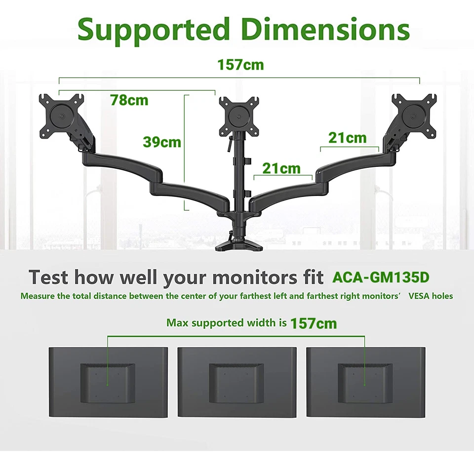 Triple Monitor Mount Desk Stand 3 Arm LCD LED HD Screen Holder 32" up to 8kg - image 3 of 4