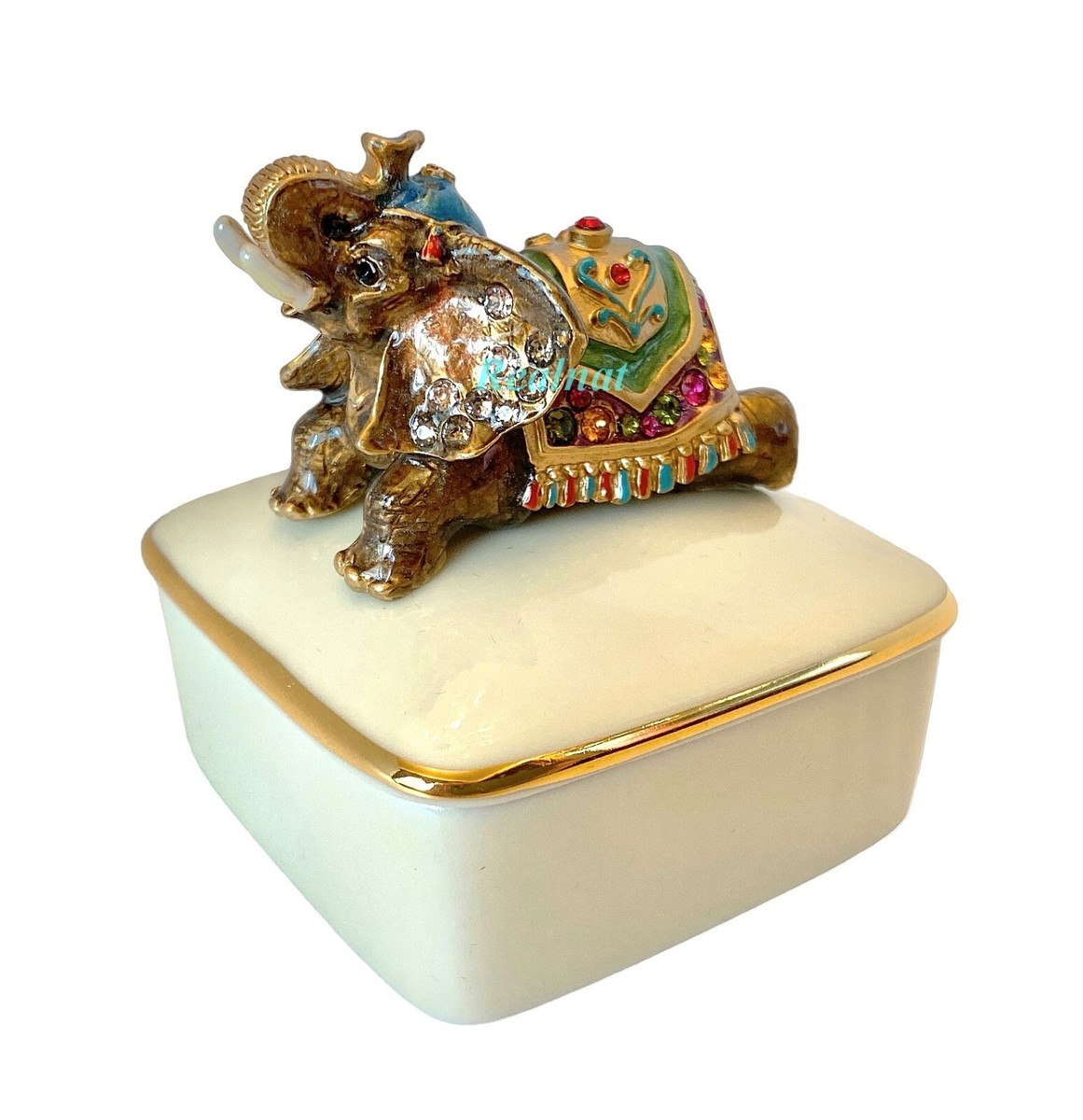 JAY STRONGWATER PRIYA ELEPHANT ON POCELAIN TRINKET BOX SWAROVSKI