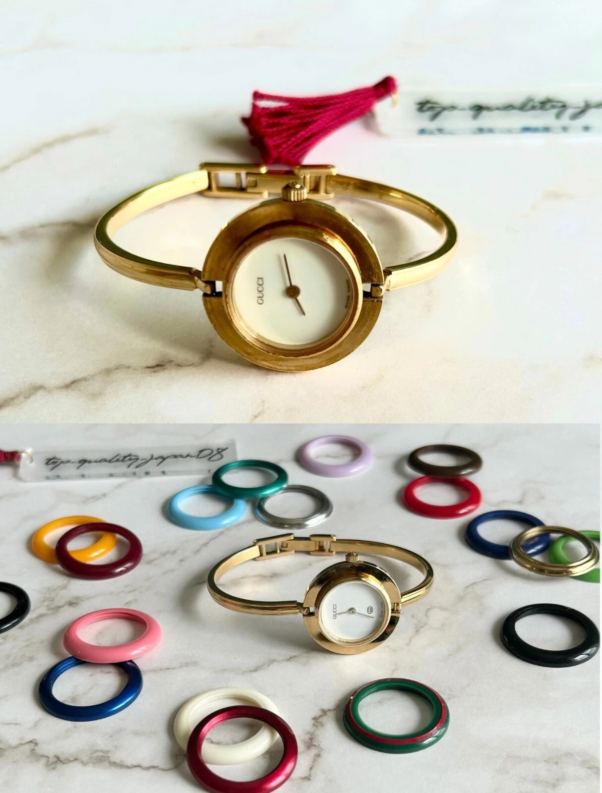 Authentique montre GUCCI lunette à changement / 1 lunette sélection quartz or vintage livraison rapide et gratuite