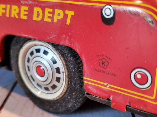 Vtg Kokyu 13" Fire Engine Firetruck Japan Friction Tin Litho Toy Ladder Truck - Picture 17 of 17