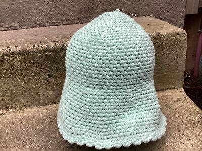 Free People Pixie Crocheted Knit Bucket Hat Solid Mint Green Wire Rimmed So Cute