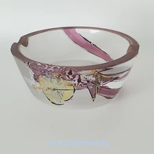 Vintage Transylvania Ashtray Dish Frosted Glass Hand Painted Bohemian Signed