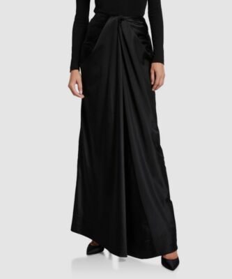 $1095 Rosetta Getty Women's Black Long Twisted Satin Skirt Size 8