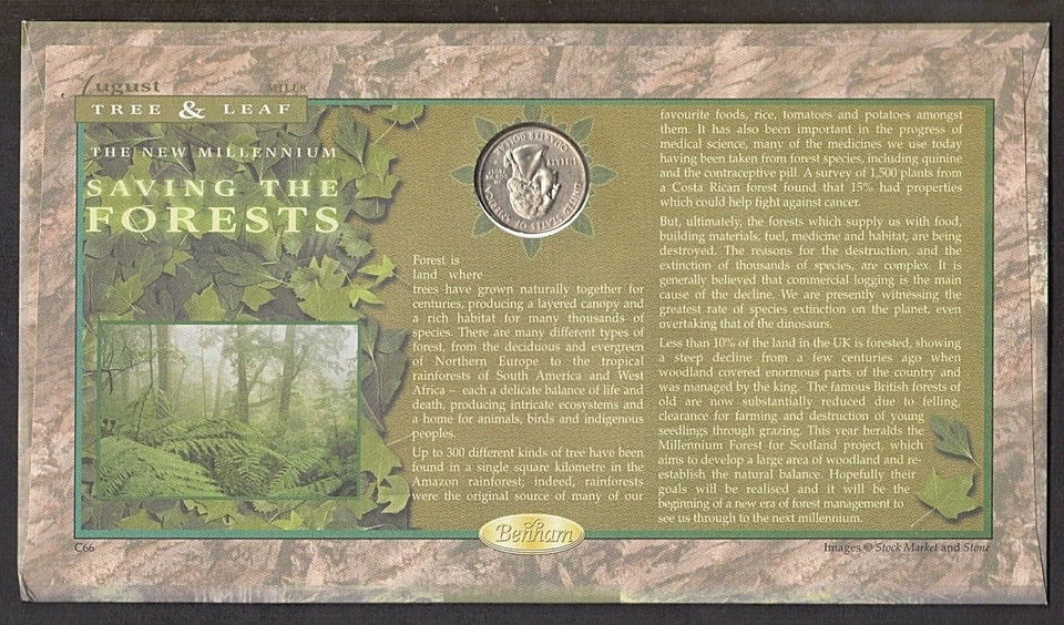 Great Britain GB UK - "SAVING THE FORESTS ~ TREE & LEAF" Benham Coin Cover 2000 - Image 3 of 4