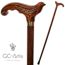 Elegant Cane Walking Stick for Women Wooden carved Pretty Swallow Bird Brown