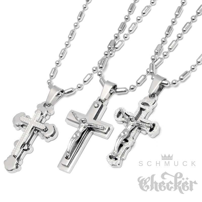 Edelstahl Anhänger Damen Herren kleines heiliges Kreuz Jesus Gebet + 60cm Kette