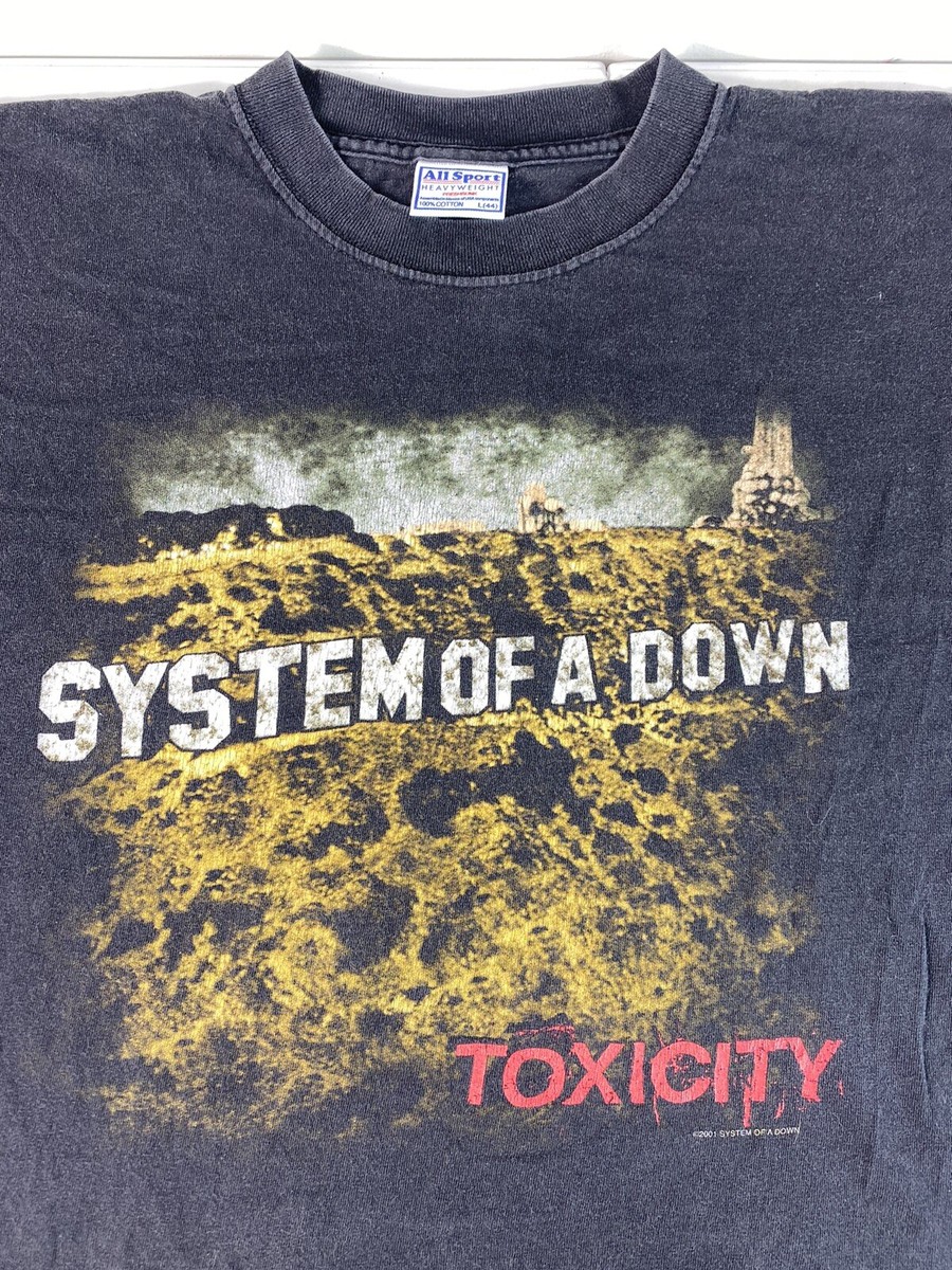 2001 SYSTEM OF A DOWN TOXICITY バンド Tシャツ Vintage 2001 System Of A Down Toxicity Men's Black T-Shirt