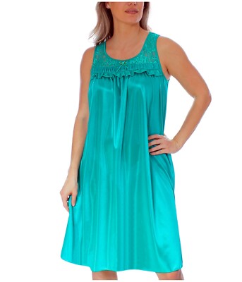 BellM Womens Sexy Silky feeling Sleeveless Nightgown with Floral Lace Design 47N