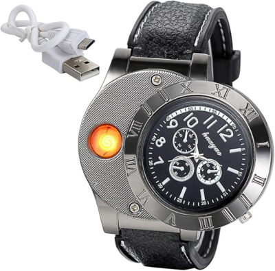 Hildbrandt Mens Military Watch Cigarette Electric Lighter with USB Rechargeable Quartz Wristwatch