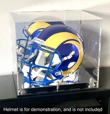 Full Size Acrylic Football Helmet Display Case w Silver Cones Mirror Back & Base