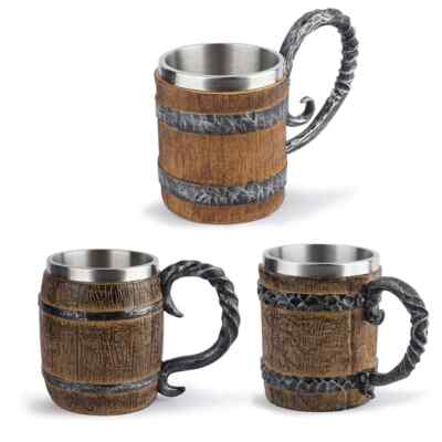 #ad Wooden Barrel Beer Cup Stainless Steel Coffee Mug Viking Style Vintage Beer Mug $29.31