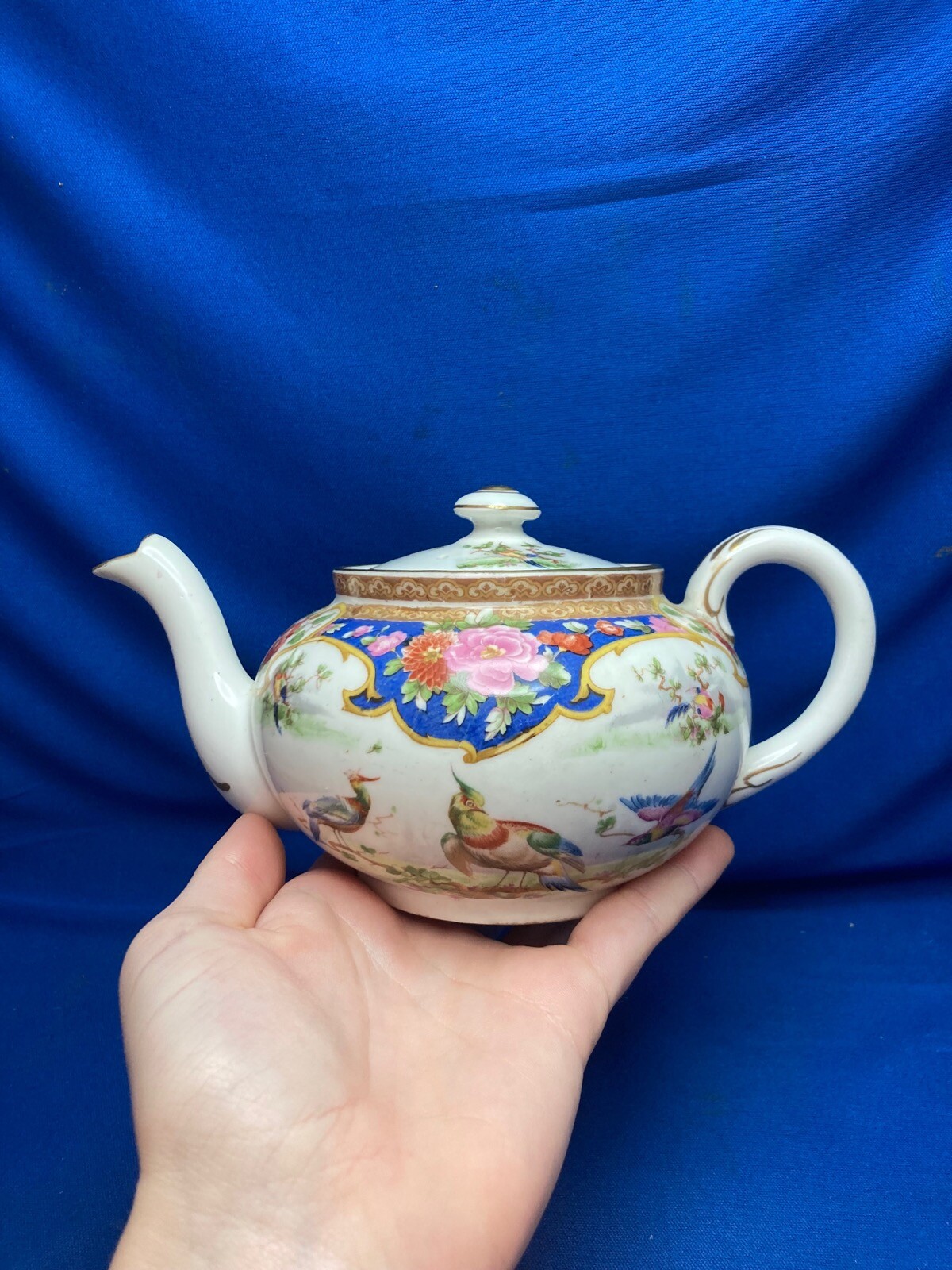 SHELLEY CHINA “OLD SEVRES” MINI TEA POT BIRD DESIGN GOLD ACCENTS