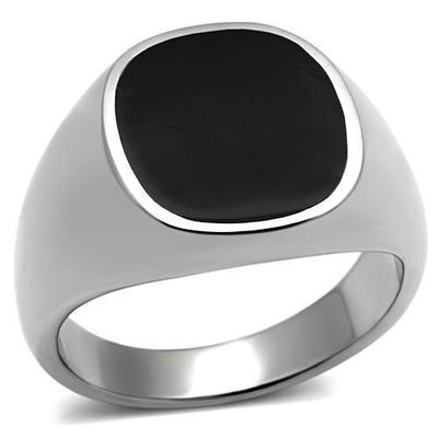 Men's Stainless Steel Oval Square Black Flat Round Ring