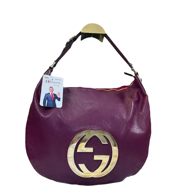 Gucci GG Blondie Hobo Shoulder Purple Gold Leather Tone Zip Hardware Purse