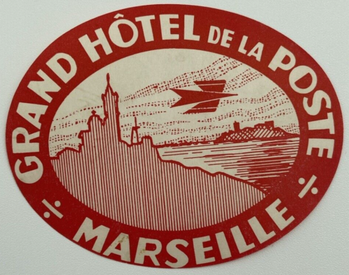 Original Rare Luggage Travel Label / Sticker Grand Hotel De La Poste Marseille - Afbeelding 1 van 2