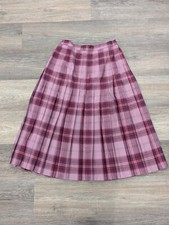 VTG Appleseed's Women's Pink Plaid Pleated Zip Wool Midi Skirt Elastic P 8MS