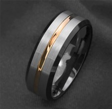 Mens Stainless Steel Rings Two-tone Rings Punk Hip Hop Jewellery 8mm Size 6-13