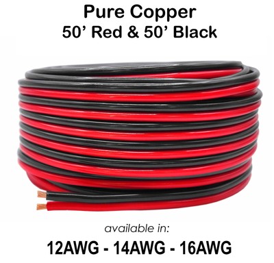 OFC Copper 16 - 12 AWG Red Black Wire LED Light Solar Car Amp Woofer Power Cable