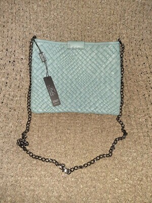 FALOR Firenze ITALY-Hand Woven Blue Green Leather Crossbody/Clutch-NWT
